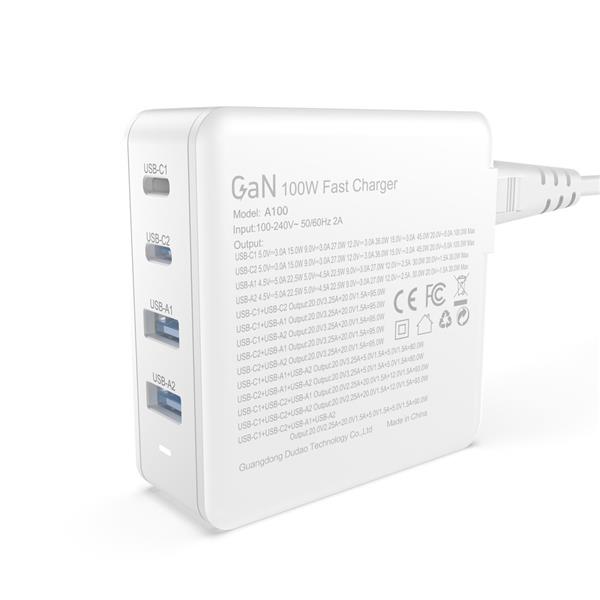 Szybka ładowarka sieciowa GaN 100W 2 x USB-C / 2 x USB Dudao A100EU - biała-3127342
