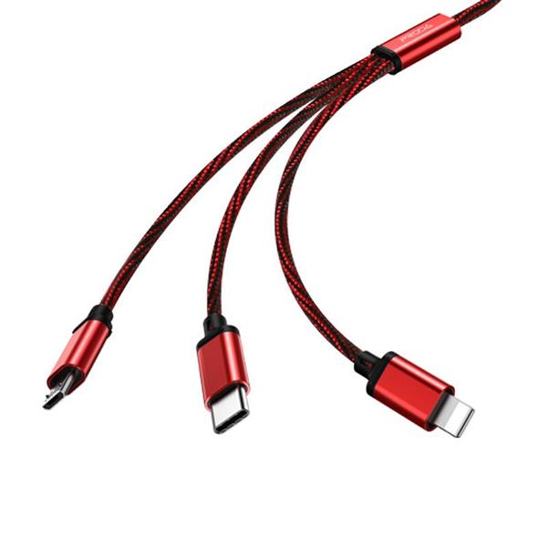 Remax Agile nylonowy kabel 3w1 USB - micro USB / Lightning / USB Typ C 2.8A 1m czerwony (PD-B31th red)-2147292
