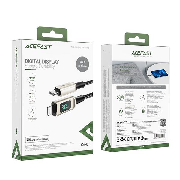 Acefast kabel MFI USB Typ C - Lightning 1,2m, 30W, 3A srebrny (C6-01 silver)-2269754