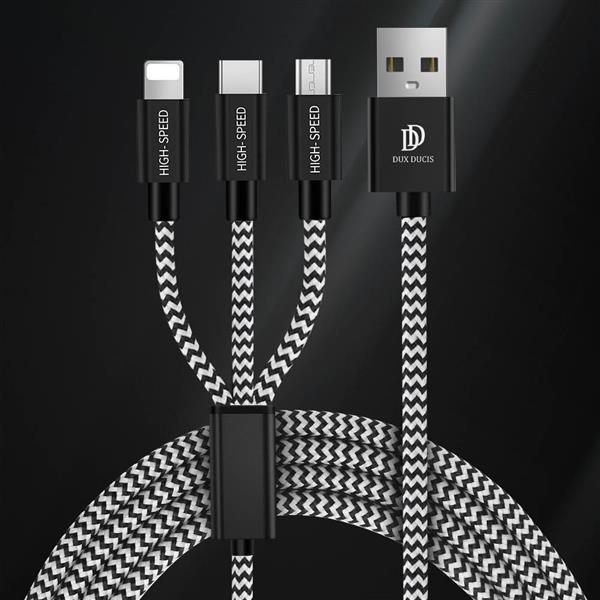 Dux Ducis K-ONE 3in1 Series nylonowy kabel przewód 3w1 USB - micro USB / Lightning / USB-C 2.4A 1,2M czarny-2378540