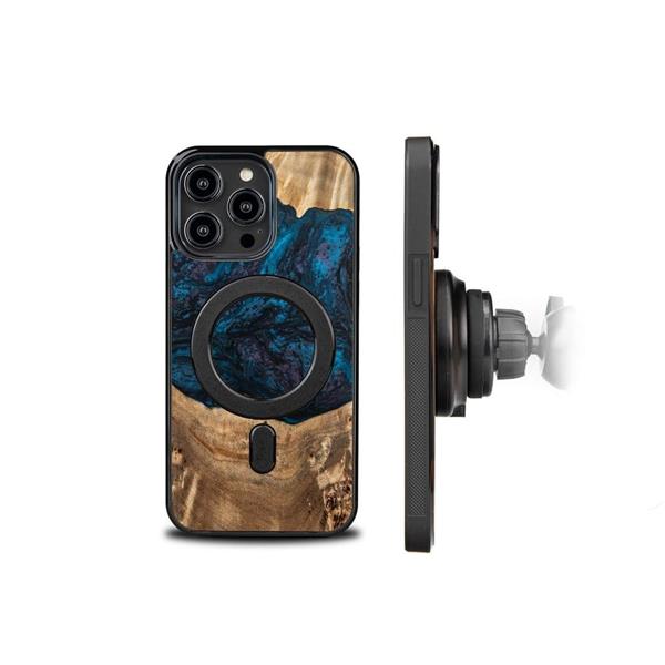 Etui z drewna i żywicy na iPhone 15 Pro Max MagSafe Bewood Unique Neptun - granatowo-czarne-3140642