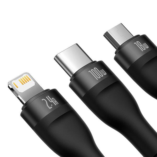 Baseus kabel 3w1 Flash II USB + USB-C - Lightning + USB-C + microUSB 1,5 m 3,5A czarny 100W-2988031