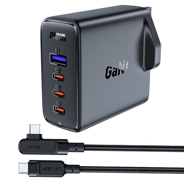Szybka ładowarka GaN UK 100W Power Delivery 3x USB C 1x USB - czarna-3110247