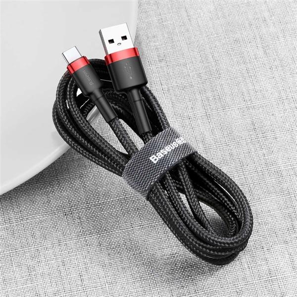 Baseus Cafule Cable wytrzymały nylonowy kabel przewód USB / USB-C QC3.0 3A 0,5M czarno-czerwony (CATKLF-A91)-2141577