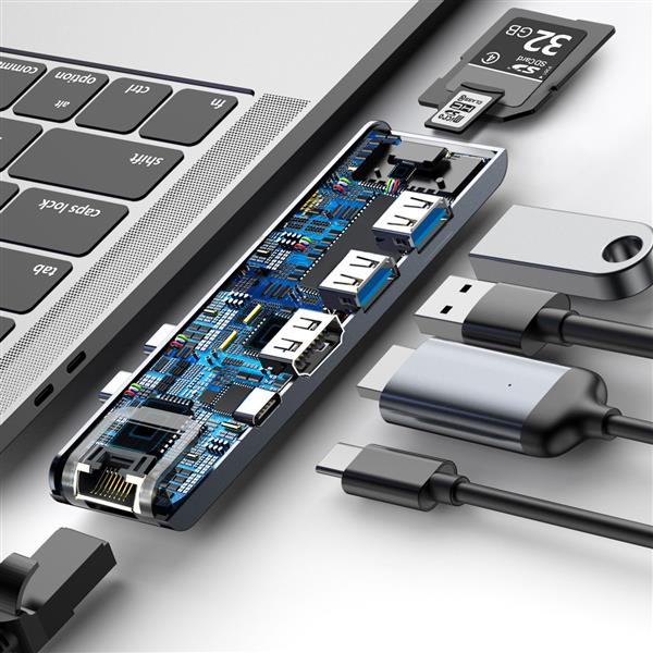 Baseus wielofunkcyjny HUB 7w1 stacja dokująca USB C Thunderbolt (MacBook Pro 2016 / 2017 / 2018) szary-2964236