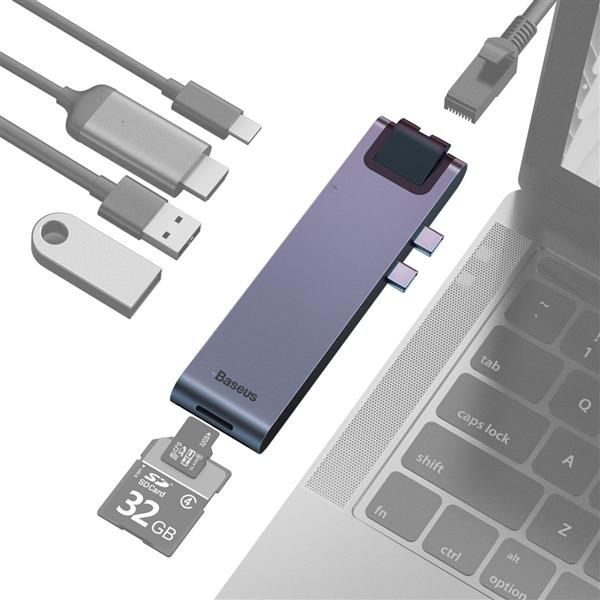 Baseus wielofunkcyjny HUB 7w1 stacja dokująca USB C Thunderbolt (MacBook Pro 2016 / 2017 / 2018) szary-2964225