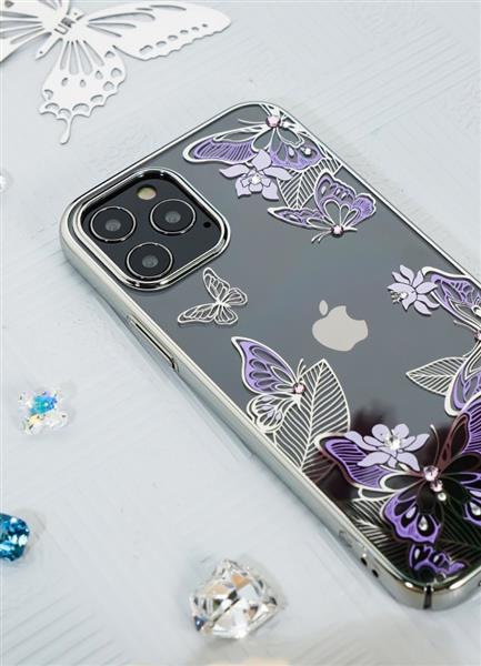 Kingxbar Butterfly Series błyszczące etui ozdobione oryginalnymi Kryształami Swarovskiego motyle iPhone 12 mini niebieski-2165209