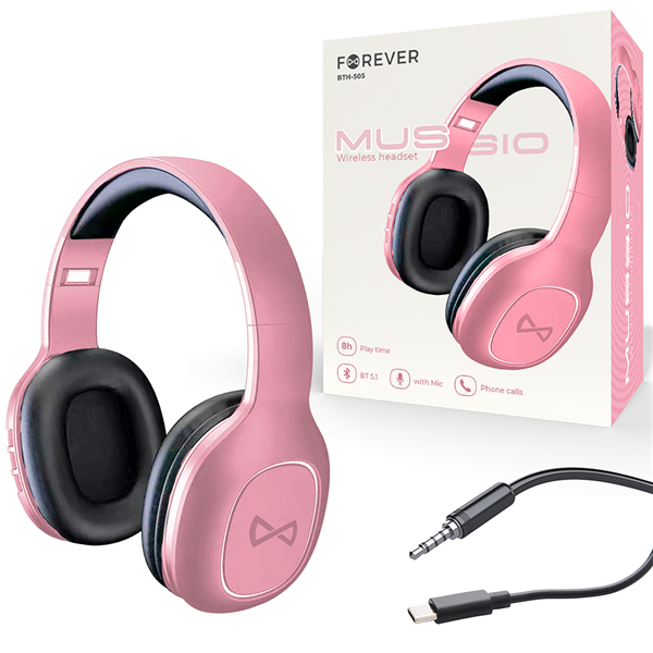 Forever słuchawki bezprzewodowe BTH-505 nauszne różowe-3006780