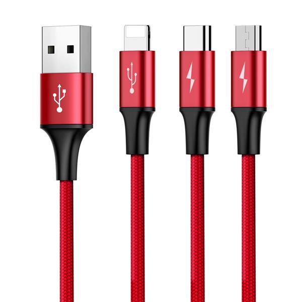 Baseus kabel 3w1 Rapid USB - Lightning + USB-C + microUSB 1,2 m 3A czerwony-2097537