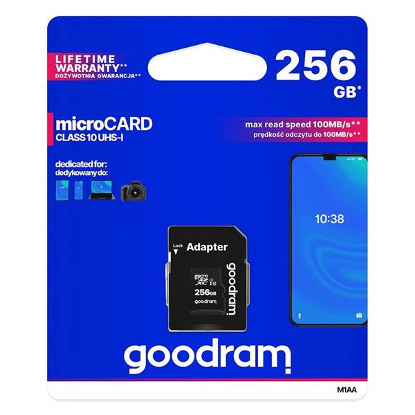 Goodram Microcard 256 GB karta pamięci micro SD XC UHS-I class 10, adapter SD (M1AA-2560R12)-2158926