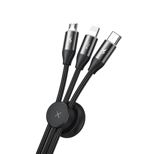 Baseus kabel 3w1 USB - micro USB / Lightning / USB Typ C przewód w nylonowym oplocie 3.5A 1m czarny (CAMLT-FX01)-2144703