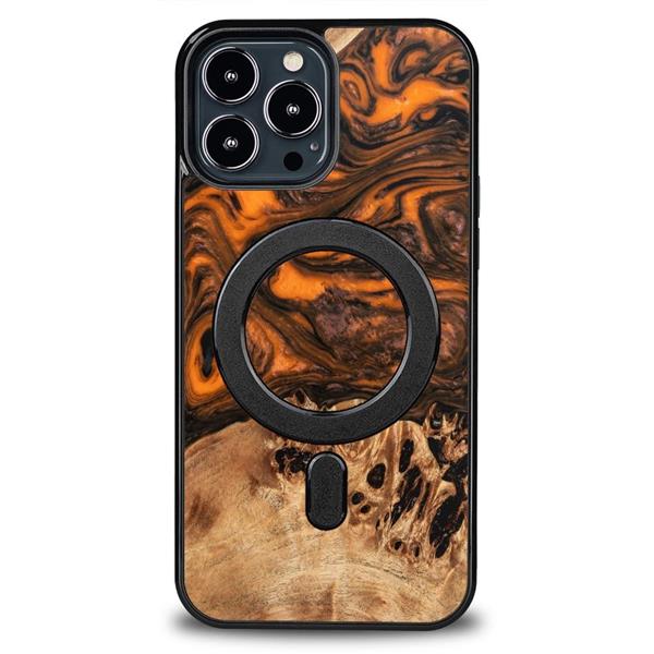 Etui z drewna i żywicy na iPhone 13 Pro Max MagSafe Bewood Unique Orange - pomarańczowo-czarne-3132874