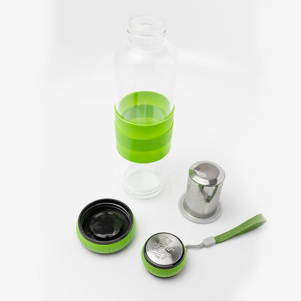 Szklana butelka z zaparzaczem do herbaty Sulmona 550 ml, zielony-2015423