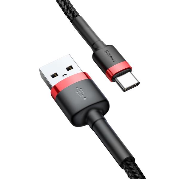 Baseus Cafule Cable wytrzymały nylonowy kabel przewód USB / USB-C QC3.0 3A 0,5M czarno-czerwony (CATKLF-A91)-2141580