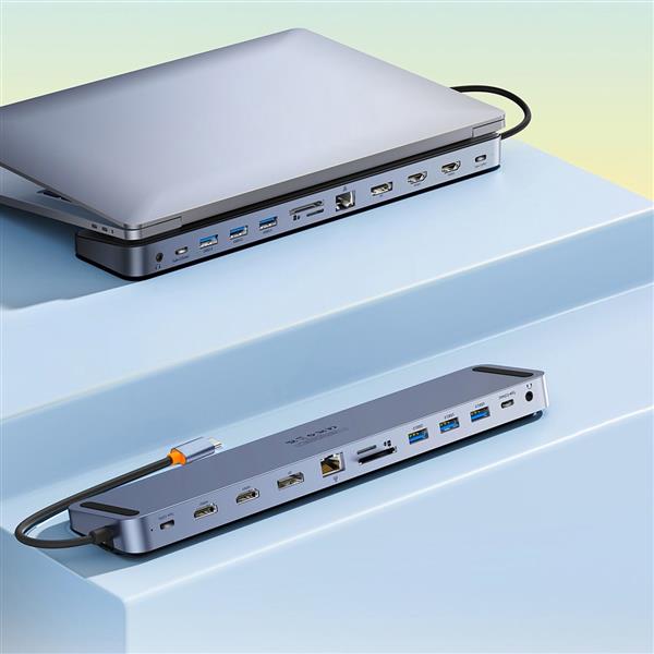 Baseus EliteJoy Gen2 uniwersalny HUB 11w1 podstawka pod laptopa z kablem USB Typ C 0,25m szary (WKSX030013)-2428263