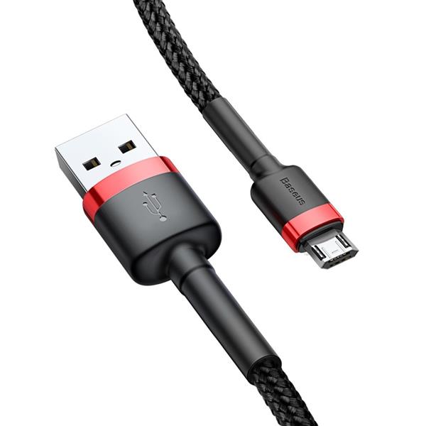 Baseus Cafule Cable wytrzymały nylonowy kabel przewód USB / micro USB 1.5A 2M czarno-czerwony (CAMKLF-C91)-2141556
