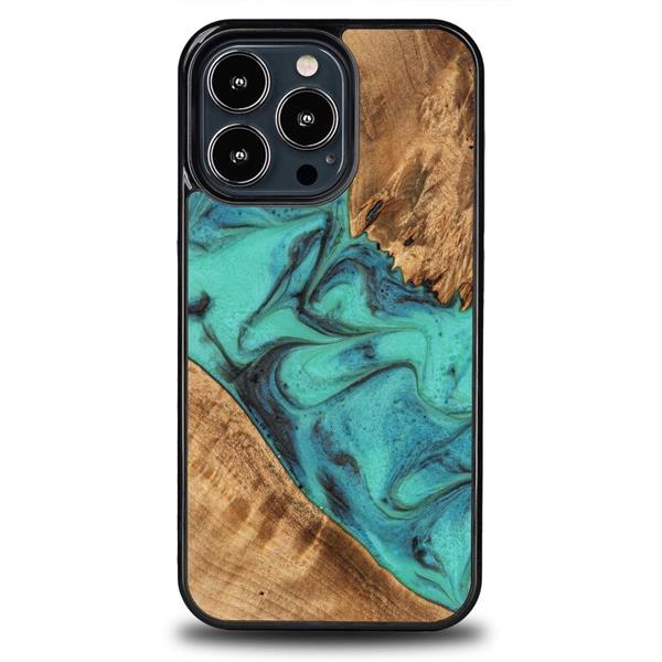 Etui z drewna i żywicy na iPhone 13 Pro Bewood Unique Turquoise - turkusowo-czarne-3132791