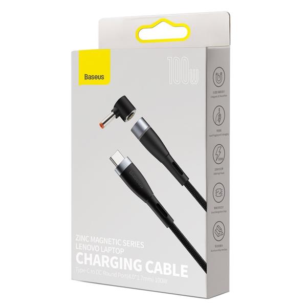 Baseus magnetyczny kabel do zasilania ładowania laptopa Lenovo USB Typ C - DC Round (4 mm x 1,7 mm) 100W 2m czarny (CATXC-T01)-2206959