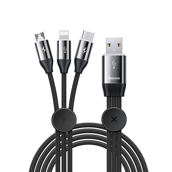 Baseus kabel 3w1 USB - micro USB / Lightning / USB Typ C przewód w nylonowym oplocie 3.5A 1m czarny (CAMLT-FX01)-2144699