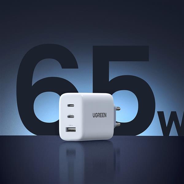 Ugreen szybka ładowarka sieciowa 2x USB Typ C / USB 65W PD3.0, QC3.0/4.0+ biała (CD275)-3104536