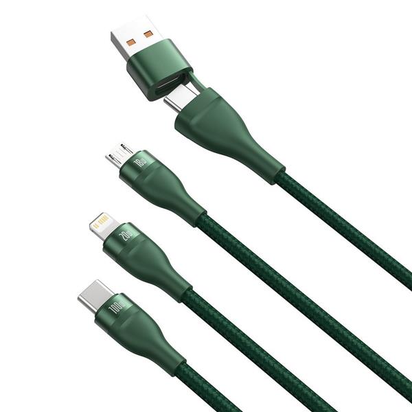 Baseus 3w1 kabel USB / USB Typ C - USB Typ C / Lightning / micro USB (5 A - 100 W / 20 W / 18 W) 1,2 m Power Delivery Quick Charge zielony (CA2T3-06)-2179004