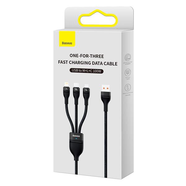 Baseus Flash Series II kabel USB - USB Typ C / Lightning / micro USB 100 W 1,2 m czarny (CASS030001)-2390845