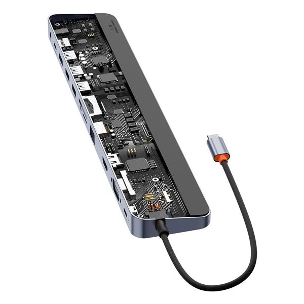 Baseus EliteJoy Gen2 uniwersalny HUB 11w1 podstawka pod laptopa z kablem USB Typ C 0,25m szary (WKSX030013)-2428255