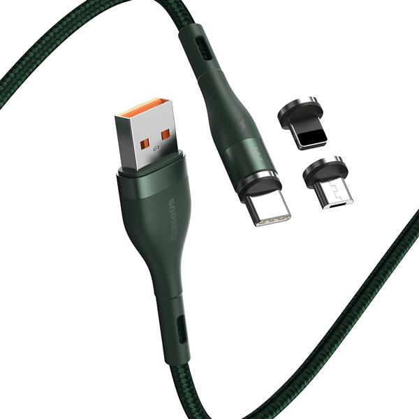 Baseus kabel magnetyczny 3w1 Zinc USB - Lightning + USB-C + microUSB 1,0 m 3A zielony-2047697