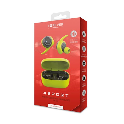 Forever słuchawki Bluetooth 4Sport TWE-300 zielone z etui ładującym-2045596