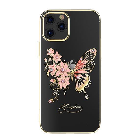 Kingxbar Butterfly Series błyszczące etui ozdobione oryginalnymi Kryształami Swarovskiego motyle iPhone 12 Pro / iPhone 12 złoty-2165227