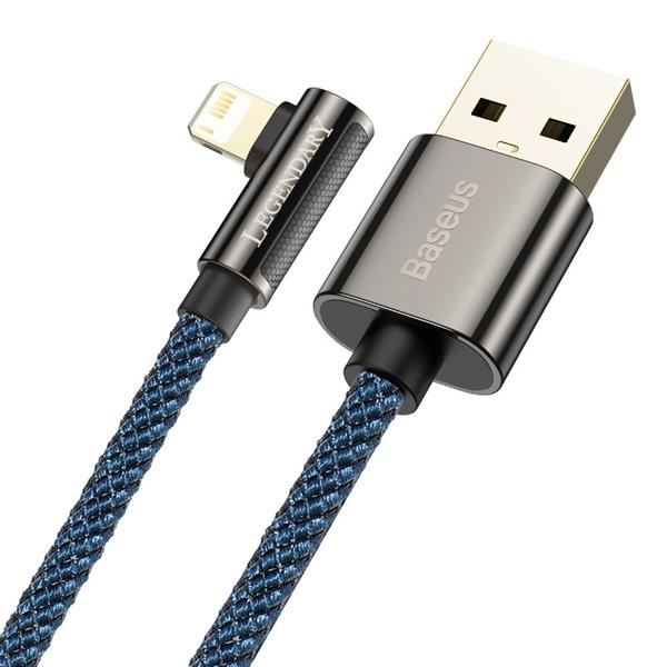 Baseus Legendary kątowy nylonowy kabel przewód USB - Lightning dla graczy 2,4A 2m niebieski (CACS000103)-2216456