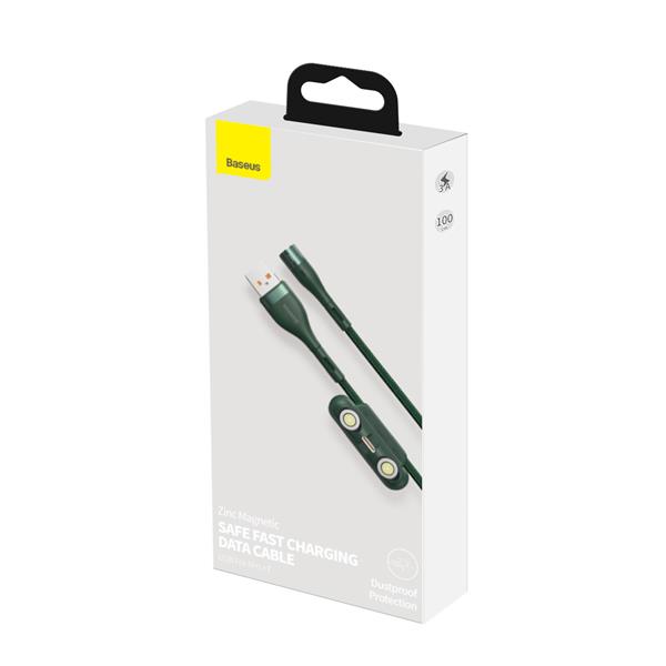 Baseus kabel magnetyczny 3w1 Zinc USB - Lightning + USB-C + microUSB 1,0 m 3A zielony-2047698