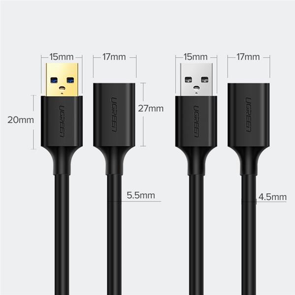 Ugreen kabel przewód przedłużacz przejściówka USB 3.0 (żeński) - USB 3.0 (męski) 1m czarny (10368)-3122654