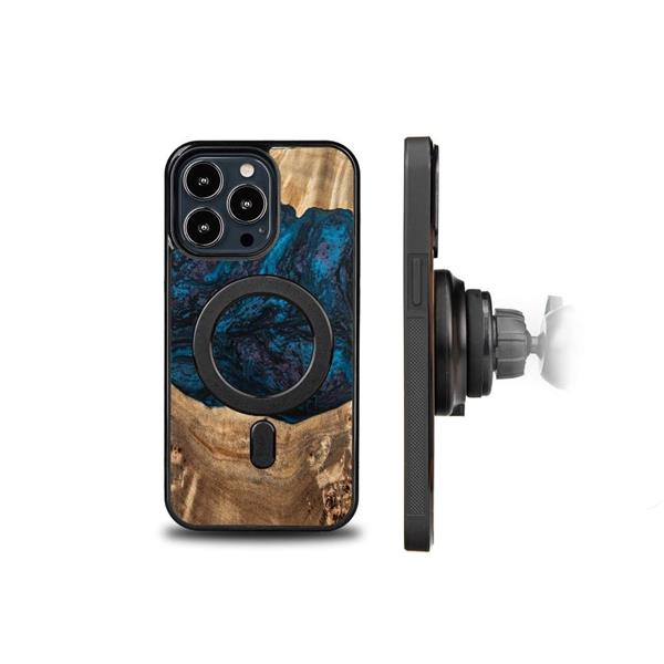 Etui z drewna i żywicy na iPhone 13 Pro MagSafe Bewood Unique Neptun - granatowo-czarne-3132810