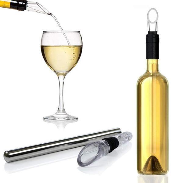 Zestaw do wina ze stali z korkociągiem, wkładem chłodzącym do wina i otwieraczem-1916818