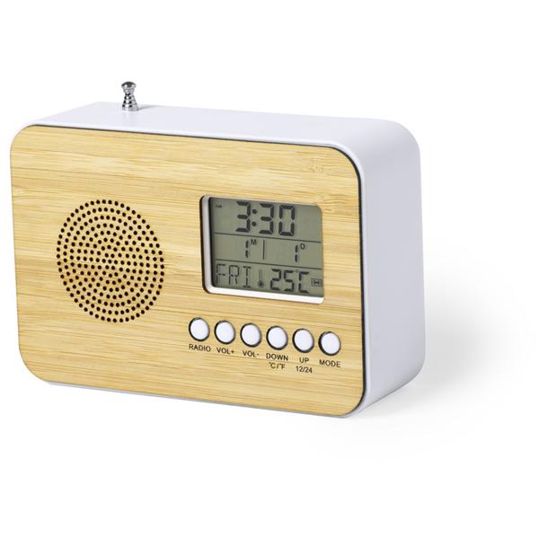 Bambusowy zegar na biurko z alarmem, radio-1510205