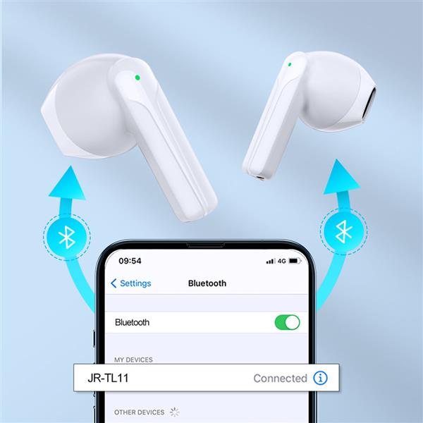 Joyroom słuchawki TWS bezprzewodowe ENC wodoodporne IPX4 Bluetooth 5.3 biały (JR-TL11)-2428603