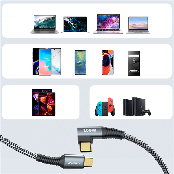 Joyroom kątowy kabel przewód USB Typ C - USB Typ C Power Delivery 100W 5A 1,5m szary (S-1550N12 C-C gray)-2246353