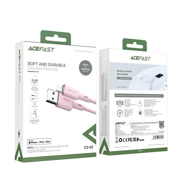 Acefast kabel MFI USB - Lightning 1,2m, 2,4A różowy (C2-02 pink)-2270031