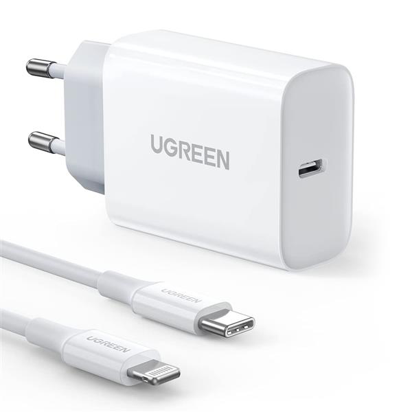 Ugreen ładowarka sieciowa USB Typ C 20W Power Delivery + kabel MFI  USB Typ C - Lightning biały (50799)-2285220