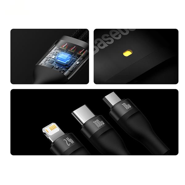 Baseus Flash Series II kabel USB - USB Typ C / Lightning / micro USB 100 W 1,2 m czarny (CASS030001)-2390854