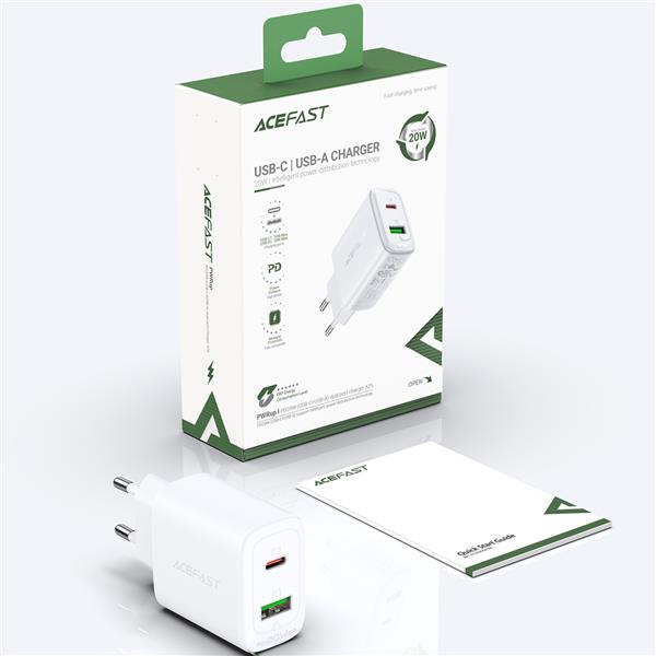 Acefast ładowarka sieciowa USB Typ C / USB 20W, PPS, PD, QC 3.0, AFC, FCP biały (A25 white)-2269720