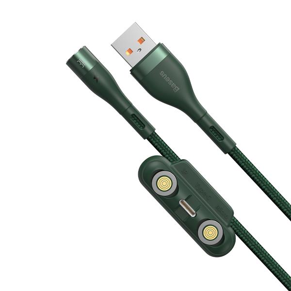 Baseus kabel magnetyczny 3w1 Zinc USB - Lightning + USB-C + microUSB 1,0 m 3A zielony-2047695