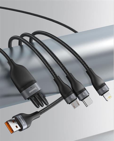Baseus 3w1 kabel USB - Lightning / USB Typ C / micro USB (ładowanie 5 A / przesyłanie danych 480 Mbps) 1,2 m 40 W czarno-szary (CA1T3-G1)-2167496