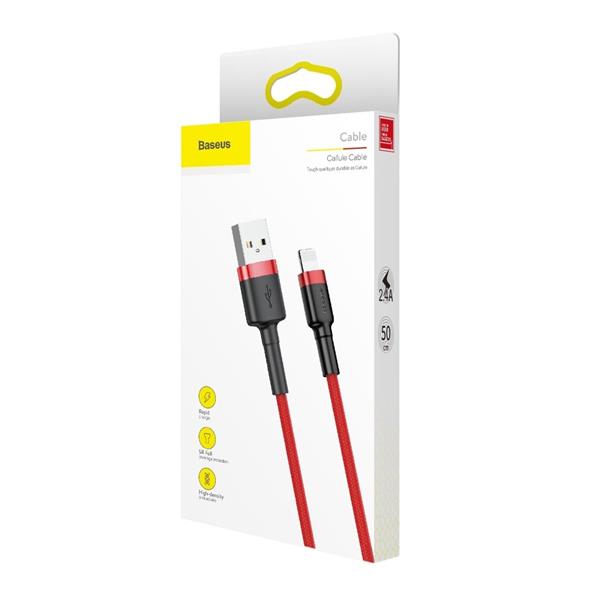 Baseus Cafule Cable wytrzymały nylonowy kabel przewód USB / Lightning QC3.0 2.4A 0,5M czerwony (CALKLF-A09)-2141654