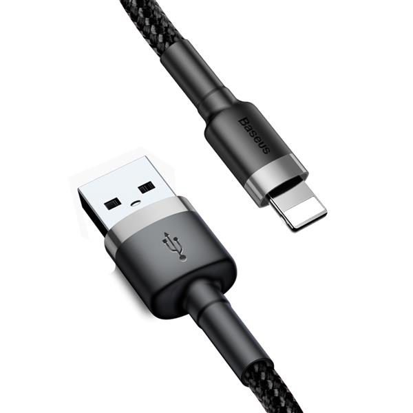 Baseus Cafule Cable wytrzymały nylonowy kabel przewód USB / Lightning QC3.0 2.4A 1M czarno-szary (CALKLF-BG1)-2141690