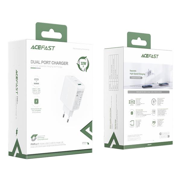 Acefast ładowarka sieciowa USB Typ C / USB 32W, PPS, PD, QC 3.0, AFC, FCP biały (A5 white)-2269680