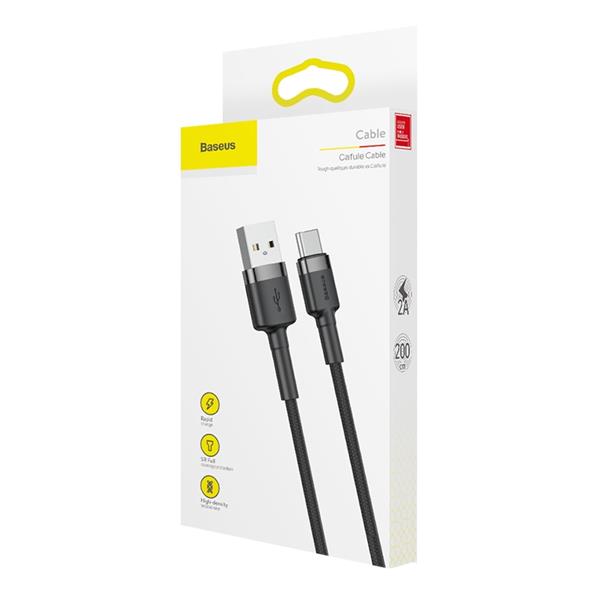 Baseus Cafule Cable wytrzymały nylonowy kabel przewód USB / USB-C QC3.0 2A 2M czarno-szary (CATKLF-CG1)-2141636