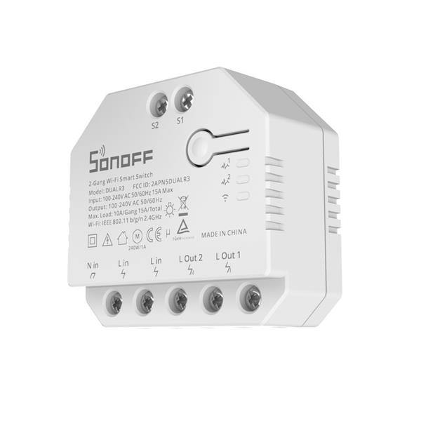 Sonoff dwukanałowy inteligentny przełącznik przekaźnik Wi-Fi biały (DUALR3)-2187452