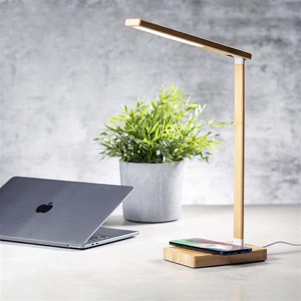 Bambusowa lampka na biurko, ładowarka bezprzewodowa 10W-3040657